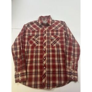 Wrangler Wrancher Red Plaid Pearl Snap Western Shirt Mens M Medium